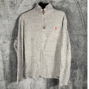 Polo Ralph Lauren Sweater Mens Large Heathered Gray 1/4 Zip Mock Neck Preppy